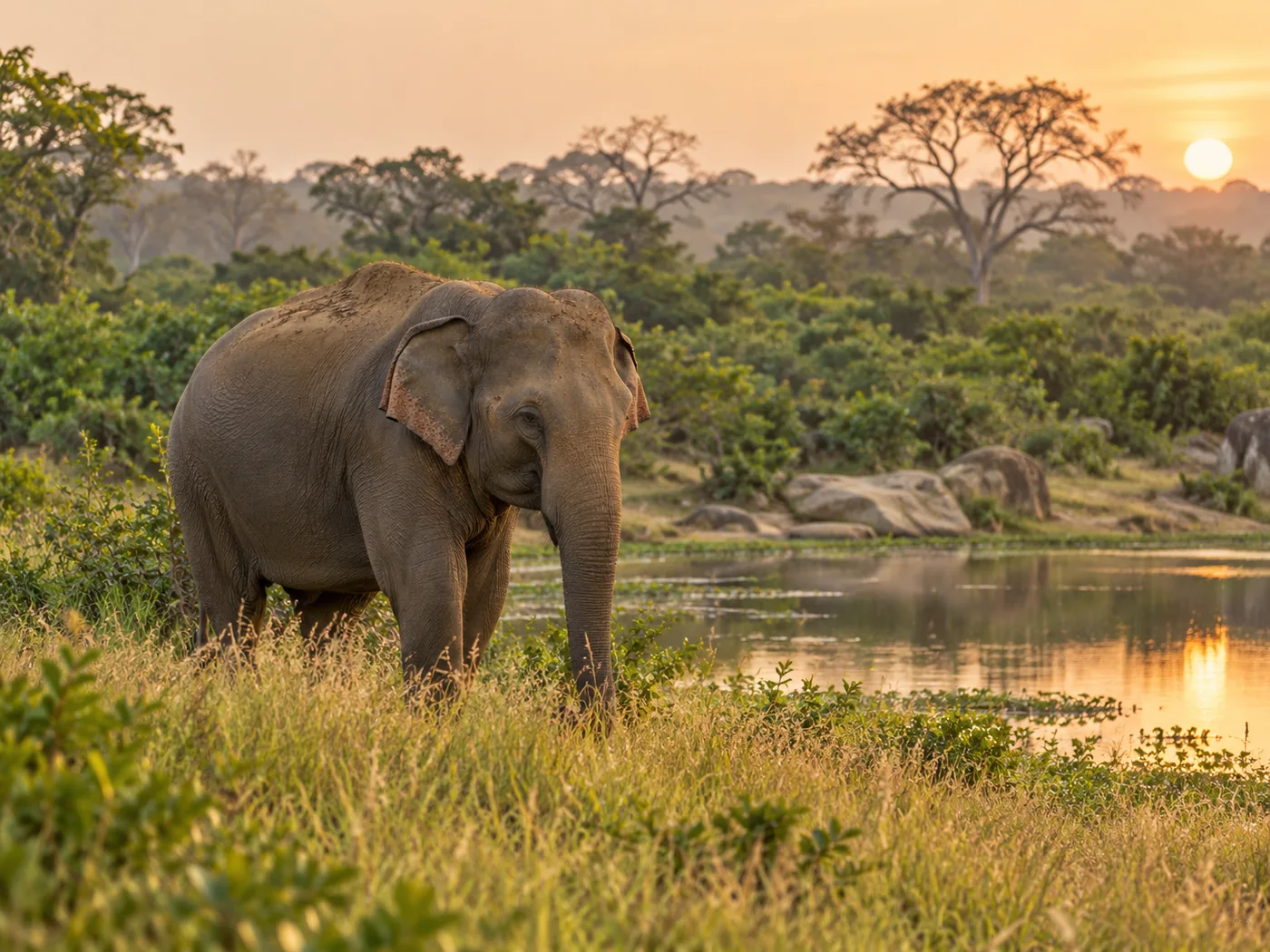 Asian elephant beside a water pool in Yala National Park